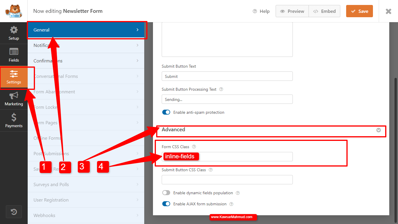 The best way to display your WP form on a single line or inline kawsarMahmud-com step 2